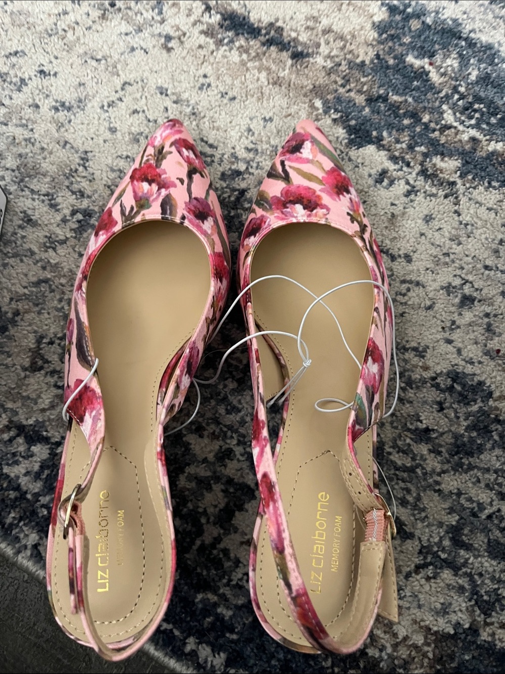 Liz Claiborne Pink Floral Pointed Slingback Flats